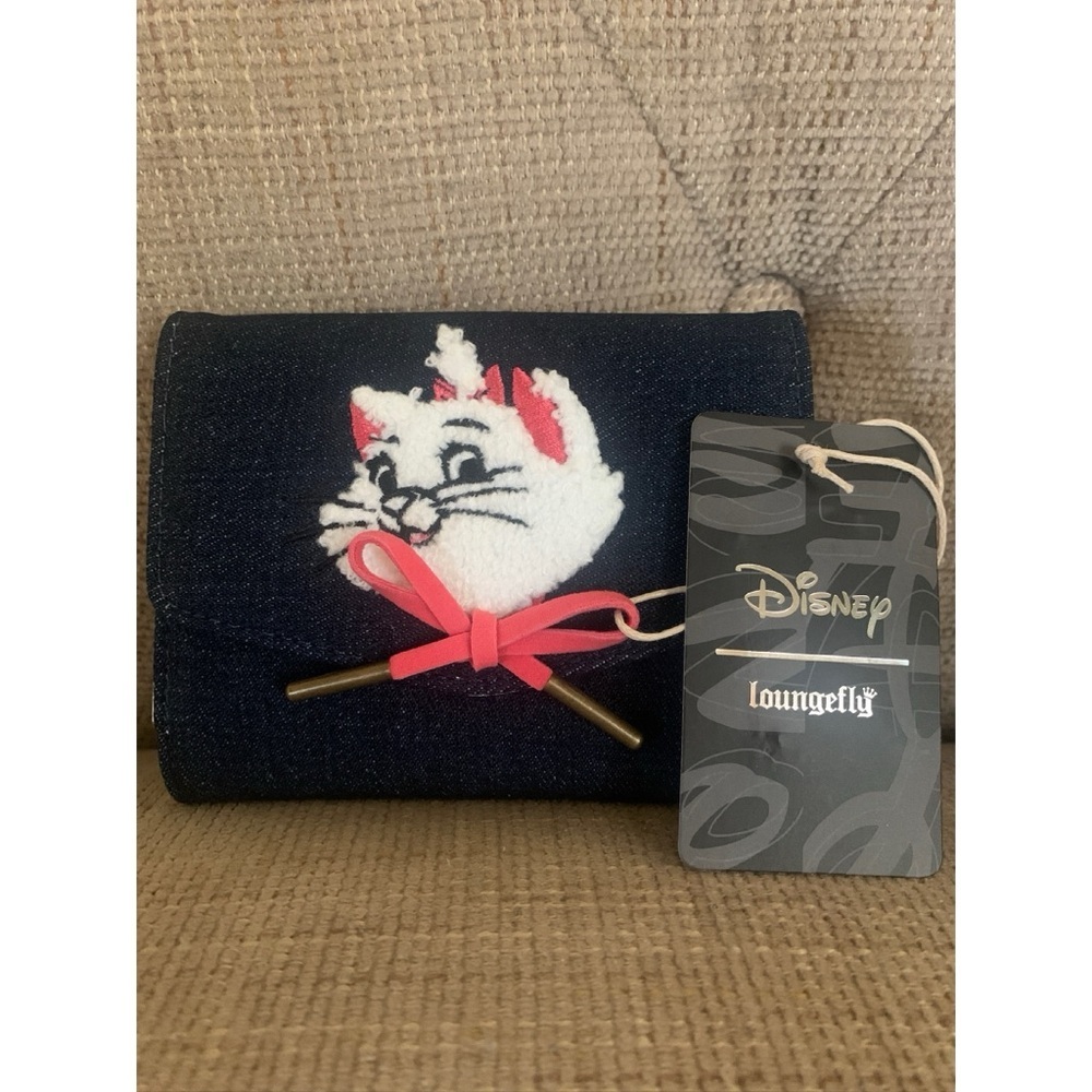 Loungefly Disney Blue Denim Marie Plush Wallet with Eiffel Tower Detail